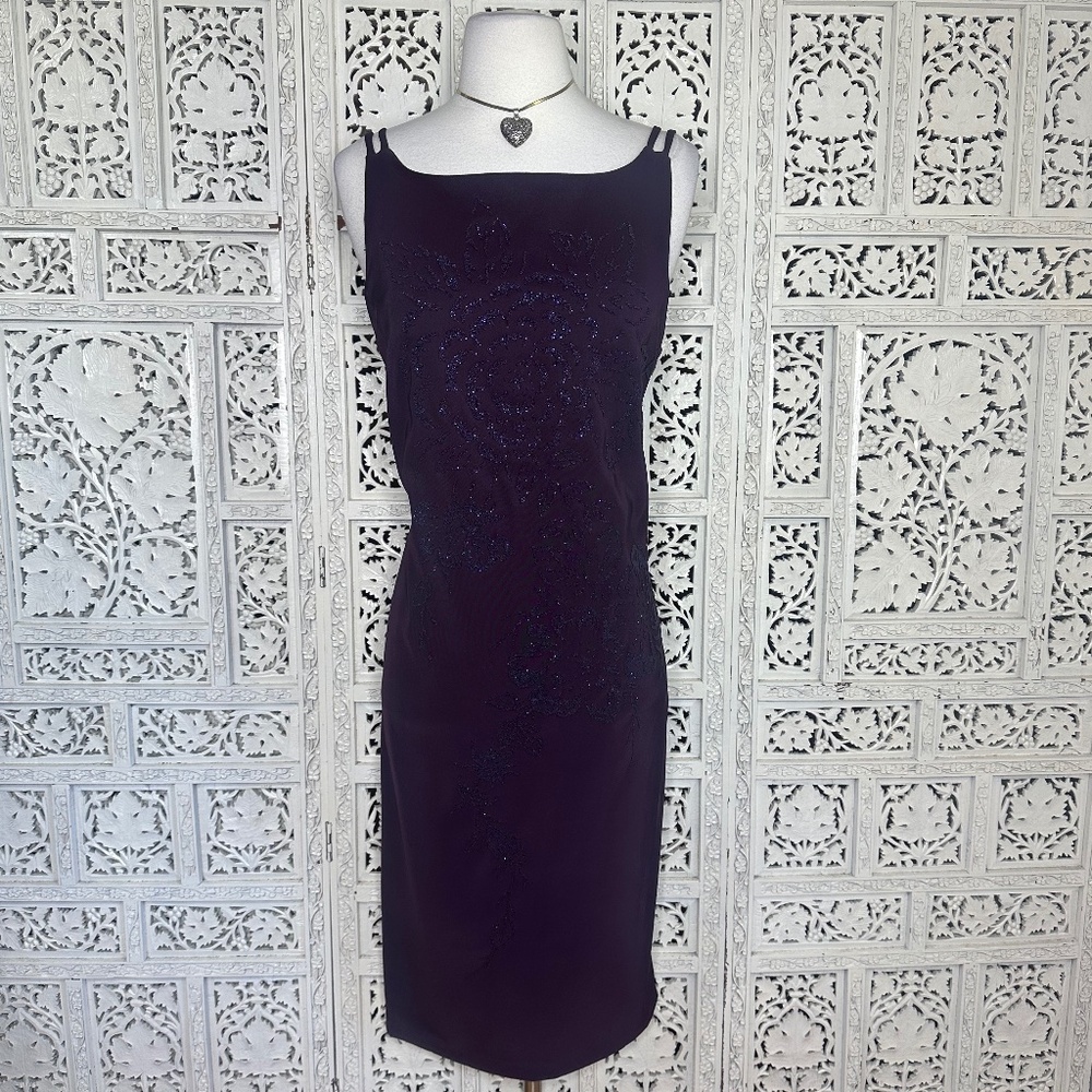 Vintage CDC Purple Eggplant Boatneck Sleeveless Shimmery Beaded Fairy Dress